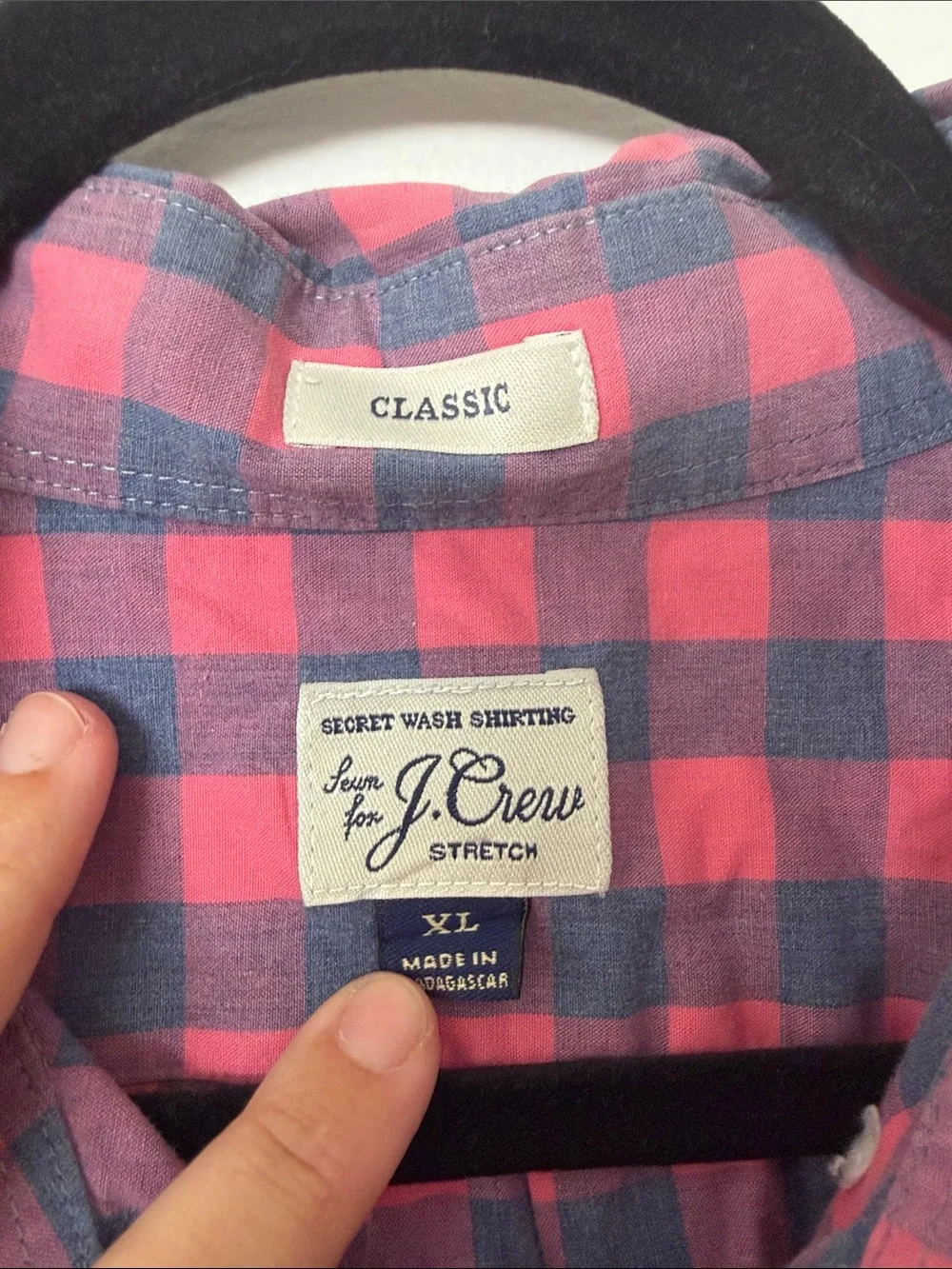 J. CREW Men's Pink and Blue Gingham Short-Sleeve Button Up Shirt